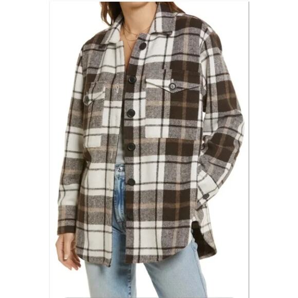 Treasure & Bond Jackets & Blazers - TREASURE & BOND Nordstrom Brown & White Wool Blend Plaid Shacket // XS